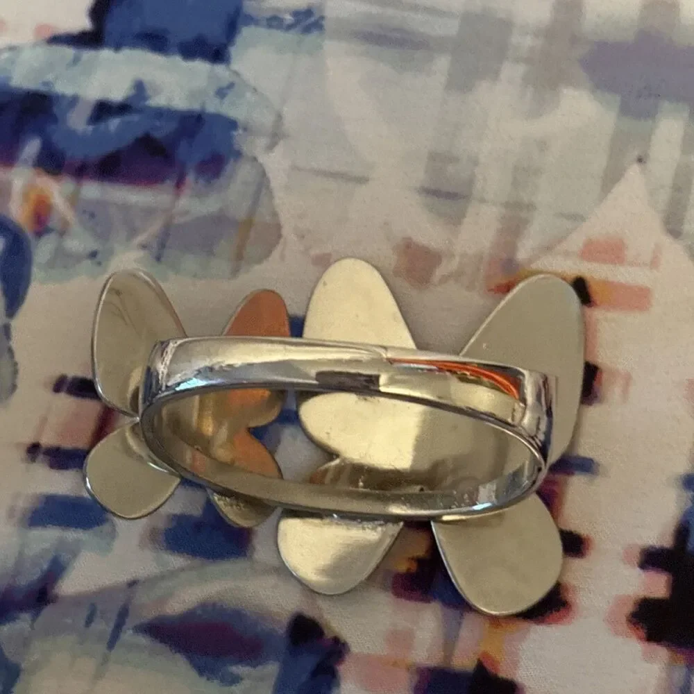 Set Of 4 Enamel Blue/Green Butterfly‎ Napkin Rings Holder Silver Metal